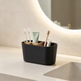 thumbnail image 5 of Divided Bathroom Countertop Organizer, 6.89-Inch Plastic Toothbrush Holder and Toiletry Storage Box with Removable Compartments, Black, 5 of 6