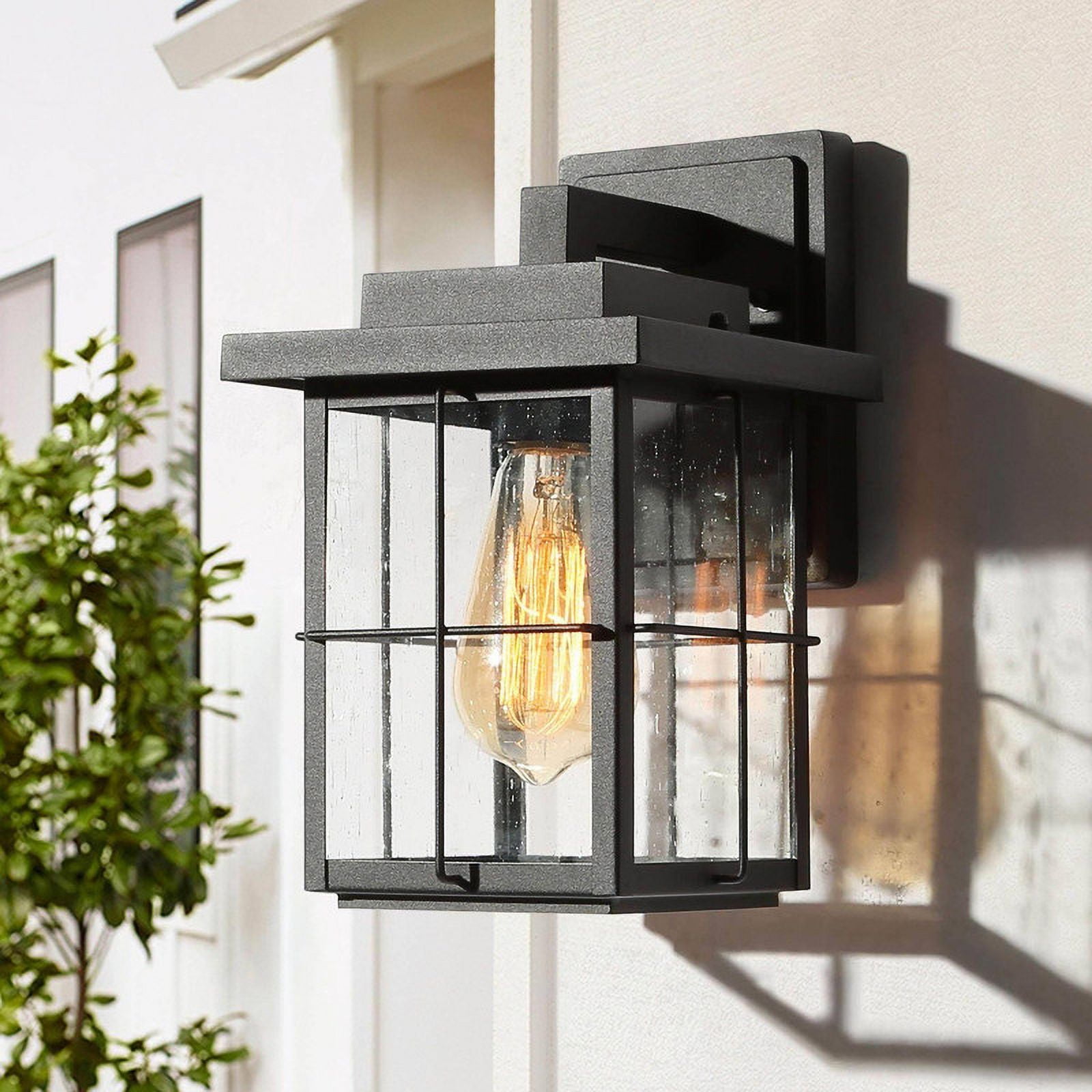 LNC Motion Sensor Outdoor Wall Lantern, Black with Seeded Glass, Wet Rated, 11" H