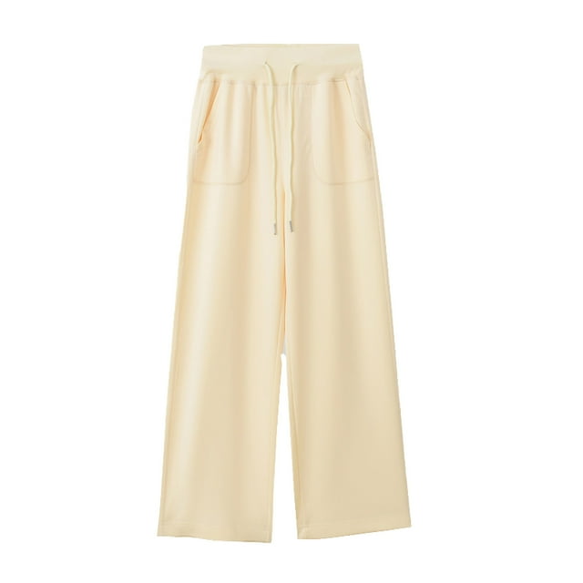 KIHOUT Sweatoants for Women Clearance in Fall New Arrivals Solid Color Elastic Waist Loose Drawstring Wide Leg Outing Full Length Trousers with Pockets