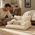 thumbnail image 4 of VMWMSSR Leather Pet Sofa Bed With Raised Backrest & Armrests, WaterâResistant Comfort Dog Couch Bed Nonâ Pet Bed For Small Medium Large Dogs And Cats(Beige-19.69"), 4 of 5