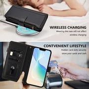Case for MOTO G04S 4G Classic Leather Phone Case with Detachable Wrist Strap Zipper Pocket Card Holder Kickstand Support Wireless Charging Shockproof Cover