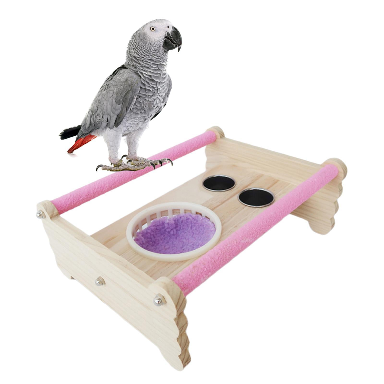 EHJRE Parrot Perch Stand Birds Platform Tabletop Playstands W/ Bowl Cage Bed for Macaw Budgies Cockatiels Cockatoos Lovebird Cage Accessories - Pink