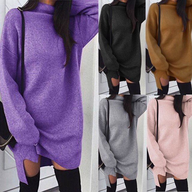 Chandail Décontracté Hiver Nouvelle Mode Stand Col Chauve-Souris Pull à Manches Longues Chandail Robe de Couleur Unie