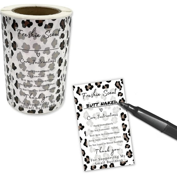 Freshie Care Instruction Stickers  200 Pc Roll  Oil Resistant 2x3.5" inches Stickers  Freshies Supplies for DIY Crafts for use with Beads and Silicone Molds, Freshies Scent Labels  Leopard Print