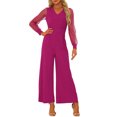 thumbnail image 2 of INSPIRE CHIC Women's Jumpsuits V Neck Mesh Long Sleeve Wide Leg Party Rompers S Hot Pink, 2 of 6