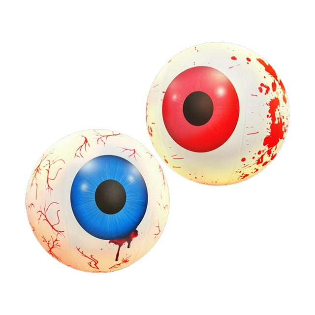 Deniseflowers - Globo ocular inflable de Halloween, juguete aterrador para fiestas en el jardín Azul y rojo 1 par