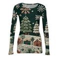 thumbnail image 6 of JGNGSHN Women's Long Sleeve Crew Neck Tops Soft Stretchy Fitted Crew Ribbed Knit Blouses Xmas Print Basic Tee Going Out Top, 6 of 7