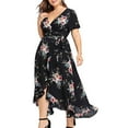 thumbnail image 5 of IROINNID Wedding Guest Dresses for Women Homecoming Party Plus Size V-Neck Short Sleeve Printed Waist Ruffle Hem Dresses with Belt Trendy Formal Dress,Black, 5 of 9