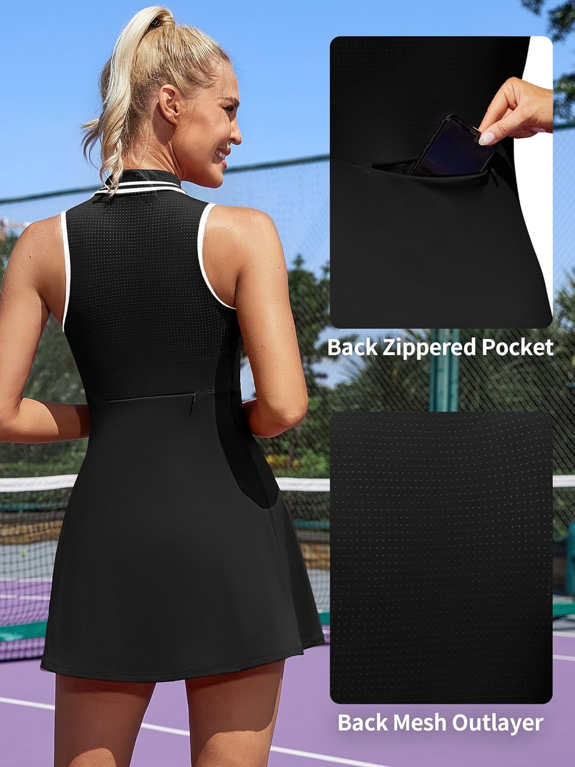 ALove Women Tennis Outfit Sports Dress Golf Exercise Dresses with Shorts and Pockets Polo Collar Zipper Athletic Dresses Tennis Dress