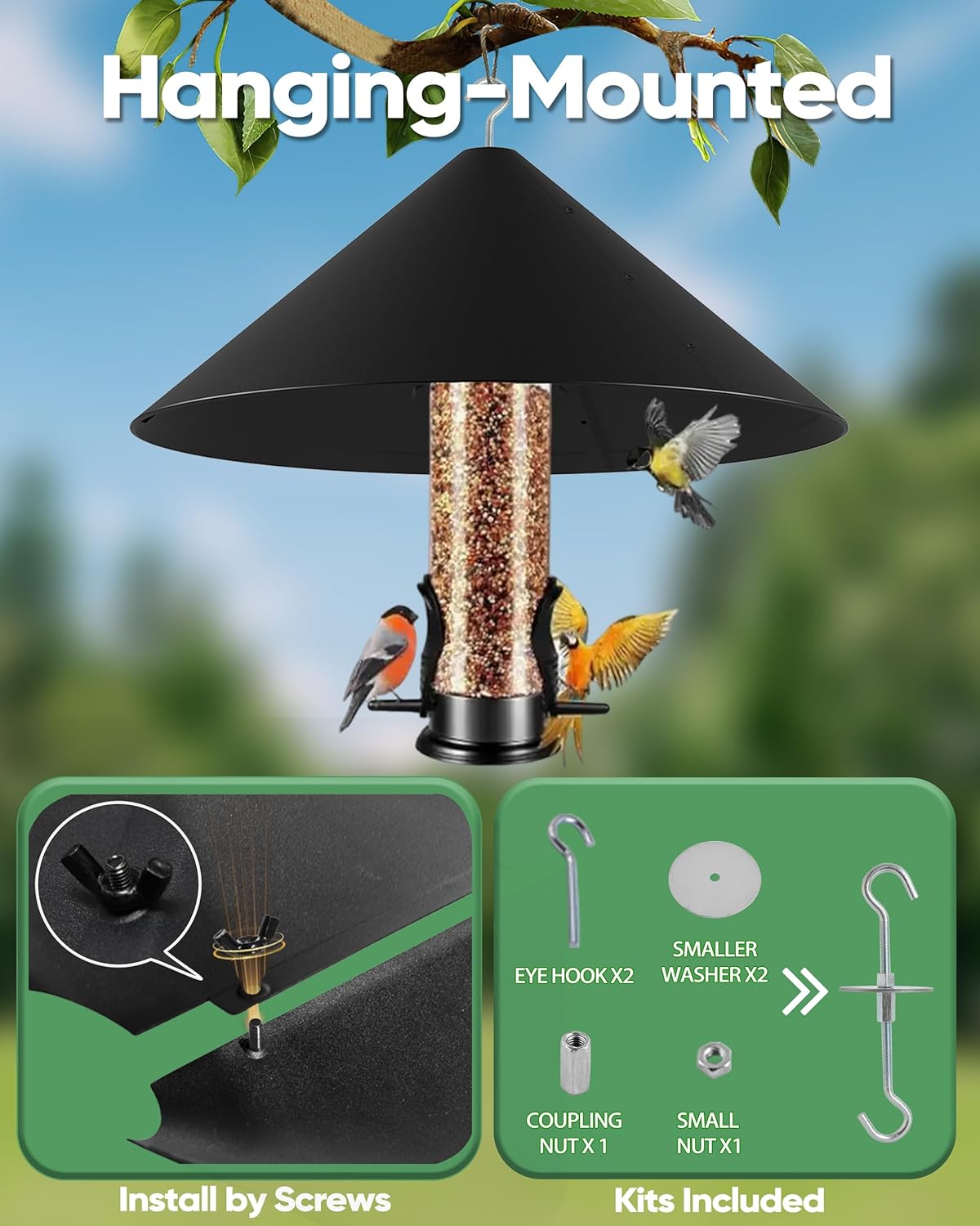 Outdoor Squirrel Proof Bird Feeders, 19 Inch Metal Squirrel Baffle for Bird Feeder Pole, Bird House Guard for Shepherd’s Hook, Rust Chew Proof Heavy Duty