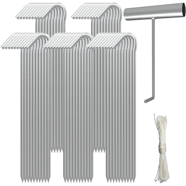 AAGUT Estacas para tienda de campaña, ganchos de metal para bordes de jardín, estacas para acampar en el patio, estacas galvanizadas resistentes de 9 pulgadas, calibre 6, para lona, inflables, decorac
