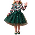 thumbnail image 3 of Wxirdrow Toddler Girls Ruffle Long Sleeve Christmas Dress Floral Tiered Tulle Dress Fall Winter New Round Neck Skirt Dark Green,4 Years, 3 of 8