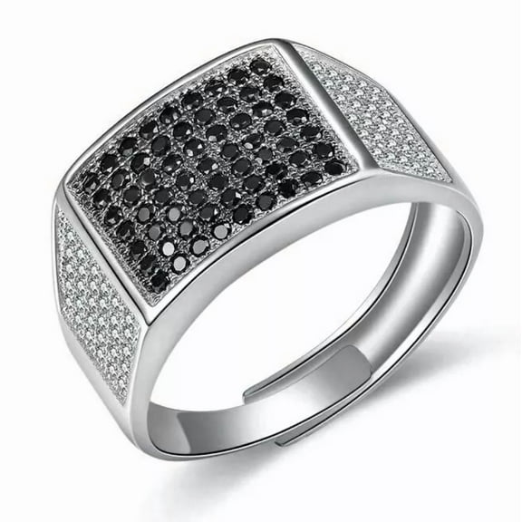 Men's Ring 2Ct Round Lab Created Black Diamond 14k White Gold Plated Silver