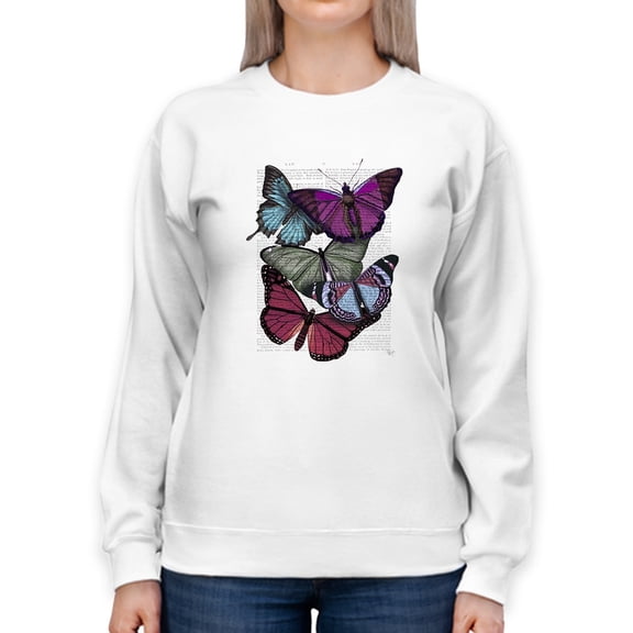 Butterflies On Paper Iii Sweatshirt Women -Fab Funky Designs, Female 3X-Large