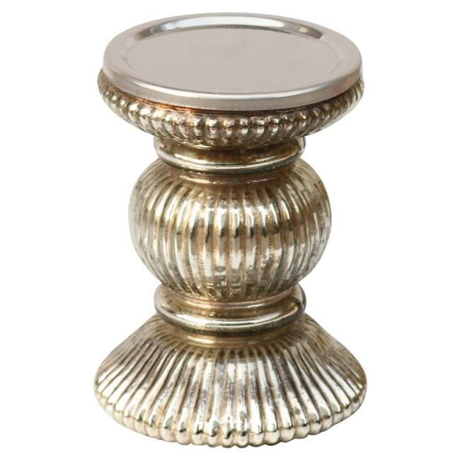 4.25 in. Handmade Ribbed Glass Pillar Candle Holder, Silver