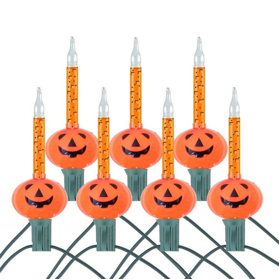 Novelty Lights Halloween Bubble Light Set, 6 Feet 7 Bulbs Orange Liquid with Pumpkin Bases, 5 Watt E12/C7 Bulbs for Indoor Trees, Green Wire
