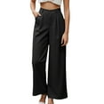 thumbnail image 1 of Pantalones de vestir de mujer de cintura alta y pierna ancha: pantalones informales de negocios con bolsillos, mezcla de poliéster y elastano, ropa de trabajo resistente a las arrugas, 1 of 5