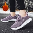 thumbnail image 2 of Winter Running Shoes for Women Warm Furry Lined Slip on Walking Shoes Lace up Fashion Sneakers Cold Weather Outdoor Athletic Shoes Light Purple Size 6, 2 of 9