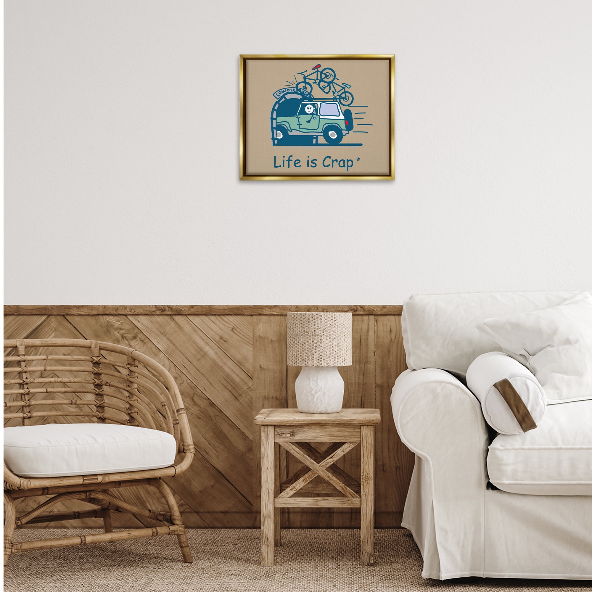 Stupell Industries Falling Bikes Overpass Novelty & Humor Painting Gold Floater Framed Canvas Art Print Wall Art, 21 x 17