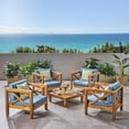 thumbnail image 2 of Elisha Outdoor 4 Seater Acacia Wood Club Chair and Coffee Table Set, Teak and Blue, 2 of 8