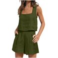 thumbnail image 1 of Womens 2 Piece Outfits Linen Square Neck Crop Tops Short Set 2023 Lounge Matching Sets Trendy Clothes Beach Summer, 1 of 9