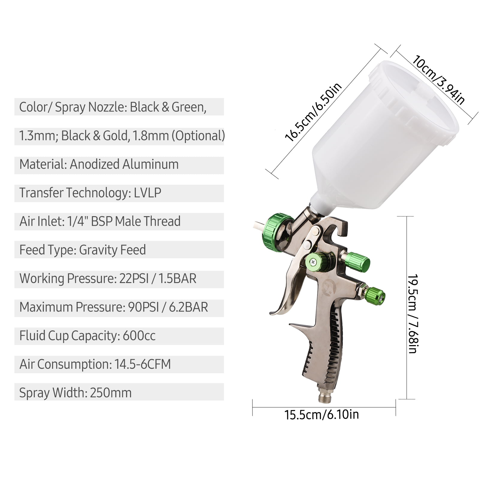 Htovila LVLP 1.8mm Air Spray Kit 600cc Fluid Cup Gravity Feed Air Paint Sprayer  Mini Handheld 360-degree Paint Spraying for Car Furniture Surface Wall  Painting DIY Models 