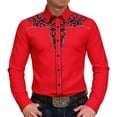 thumbnail image 6 of BUWTTER Mens Button Down Shirt Western Cowboy Long Sleeve Embroidered Slim Fit Casual with Pockets Red Shirt M, 6 of 6