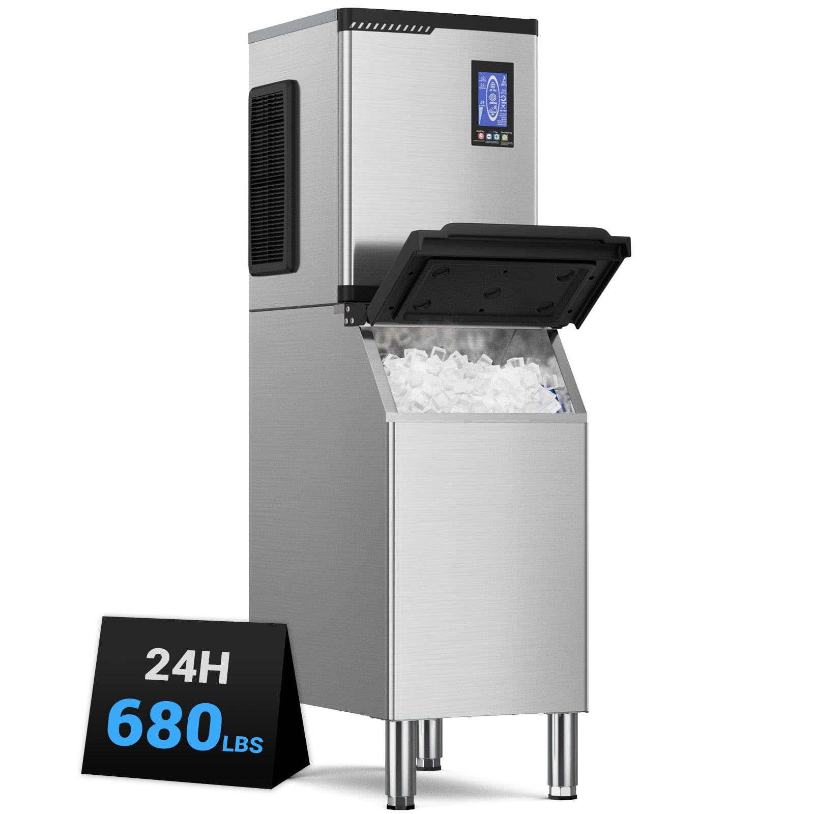 Commercial Ice Machine Industrial 650LBS/1 Day Ice Maker with 450 Storage Bin