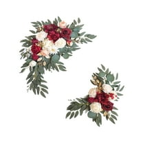 Faux Flower Swag Set of 2 for Wedding Welcome Signs Floral Swag Wedding Reception Ceremony Signs Decor for Outdoor Indoor - 24/16 inches (Red)