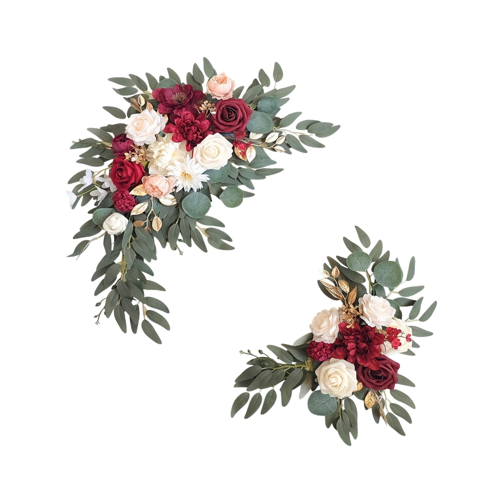 Wedding Arch Flowers (Pack of 2), Artificial Burgundy Wedding Flowers for Wedding Welcome Signs Decorations and Arch Flower for Wedding Ceremony Reception (Burgundy & Blush)