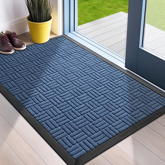 Mibao Front Door Mat, Heavy Duty Durable Welcome Mat for Outdoor Indoor, Dirt Trapper Waterproof Super Absorbent Door Mat for Entryway Outside Patio Porch, 29.5" x 17", Blue