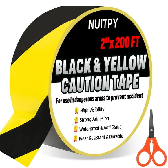 Cinta adhesiva Caution Tape Roll NUITPY de 5 cm x 61 m, cinta de seguridad negra y amarilla