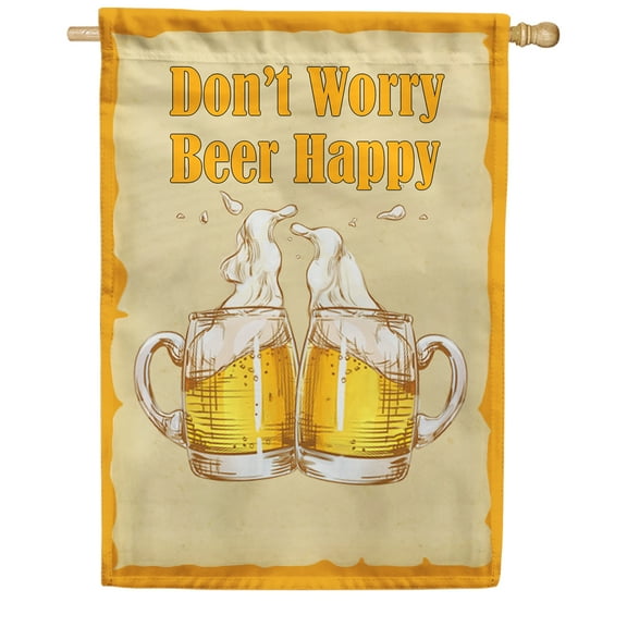 America Forever Don't Worry Beer Happy Summer House Flag 28 x 40 inches Summer Its Beer Thirty Funny Happy Hour Double Sided Seasonal Yard Outdoor Decorative Friends Drinking House Flag
