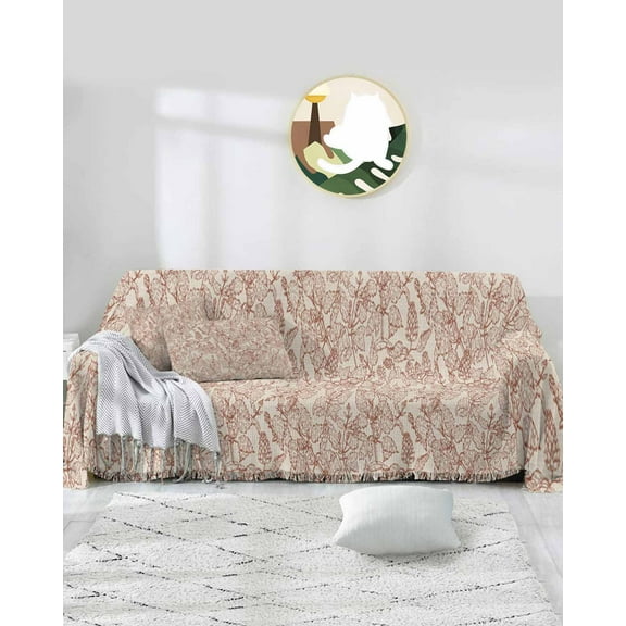 Retro Red Plant Sofa Covers for 3 Cushion Couch,Washable Sectional & L Shape Couch Covers for Dog/Cat/Kid,Rustic Aesthetics Botanical Floral Non Slip Sofa Slipcover Tassel Futon Cover 71''x150''