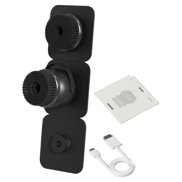 Cepillo de ducha eléctrico para cuerpo, montaje en pared, 2 cabezales reemplazables, para uso en seco y húmedo. Negro