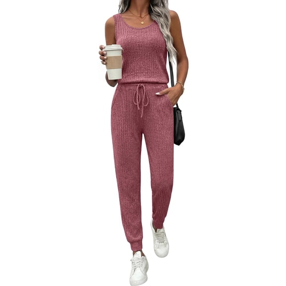 Ekouaer Jumpsuits for Women Casual Summer Sleeveless 2026 Ribbed One Piece Romper Dressy Vacation Clothes Travel Outfits