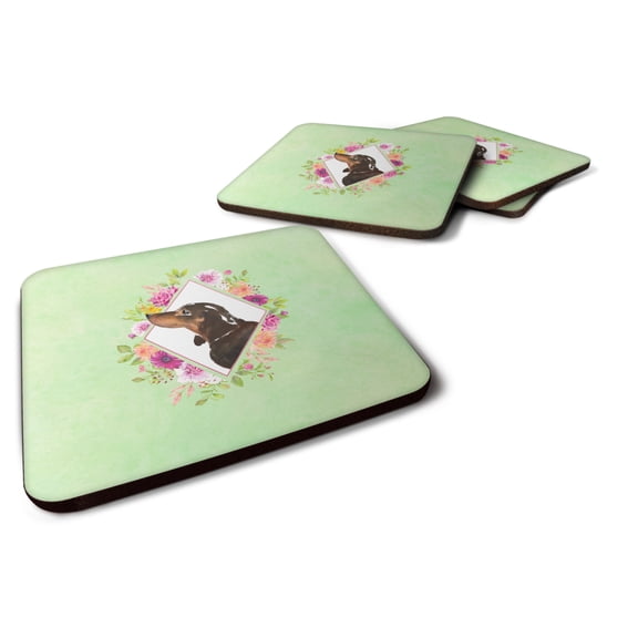 Carolines Treasures CK4422FC Black and Tan Dachshund Green Flowers Foam Coaster Set of 4 3 1/2 x 3 1/2 multicolor