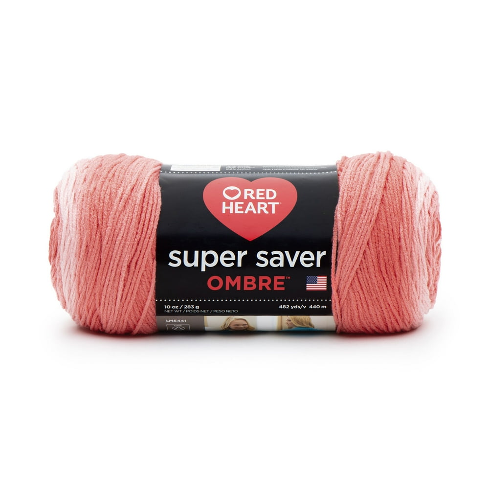 Red Heart Super Saver Ombre Yarn, Sea Coral, 10oz(283g), Medium