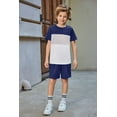 thumbnail image 4 of Arshiner Boys 2 Piece Summer Outfits Navy & Grey Colorblock Top and Shorts Set 9-10 Years, 4 of 7