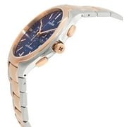 Edox Les Bemonts Chronograph Ultra Slim Two-Tone Stainless Steel Blue Dial Date Quartz Mens Watch 10239-357R-BUIR