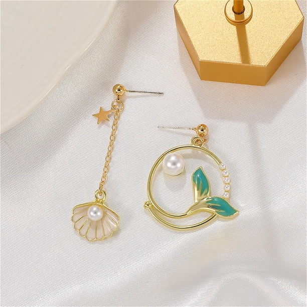 Pendientes asimétricos de sirena Pendientes de gotas de aceite de color personalizados Pendientes de perlas Wmkox8yi sjalhkljlk4970