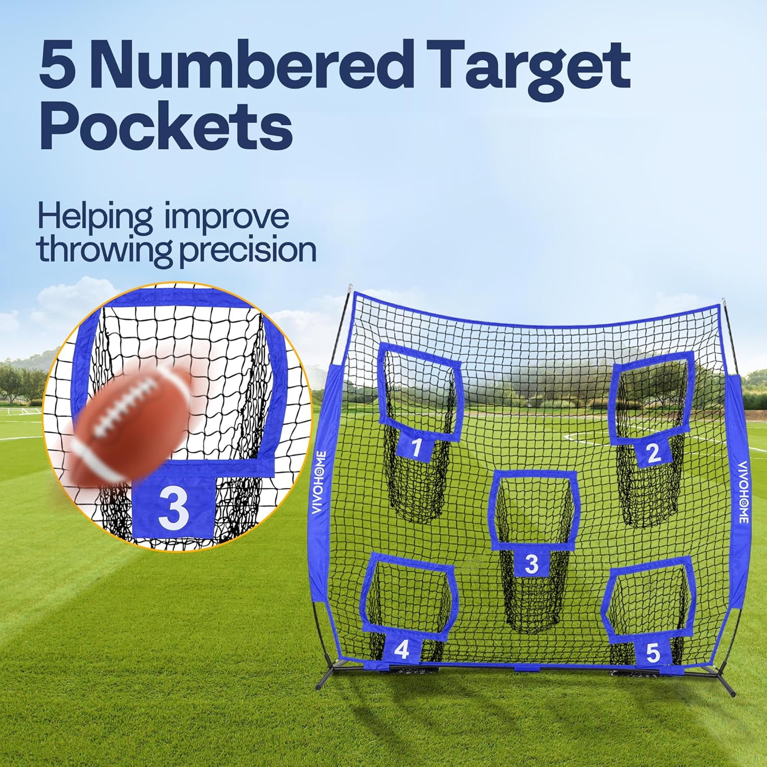 SPECSTAR Football Throwing Net, 7 x 7 ft Football Practice Net with 5 Throwing Target, Quarterback Training Equipment for Improving Throwing Accuracy, Includes Carry Bag