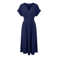 thumbnail image 4 of RUTAYY Women's Dress Casual V-Neck Solid Color Short Sleeve Waist Pleats Soft Comfortable Daily Wear Trendy Beach Mesh Dresses, 4 of 6