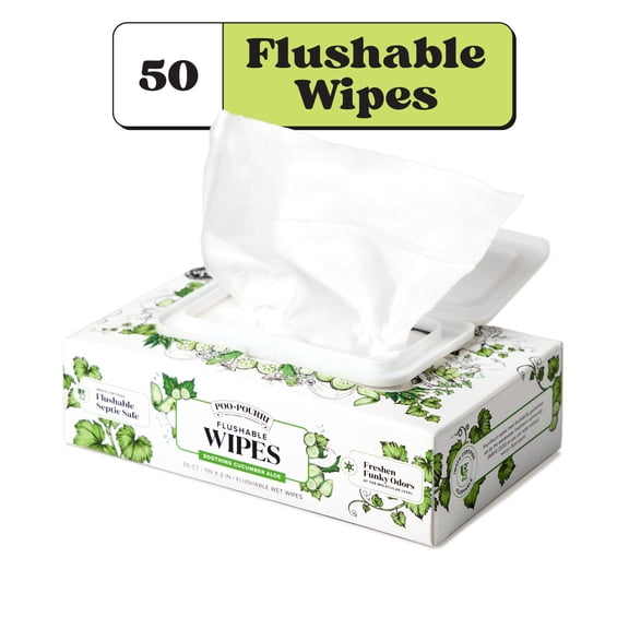 Poo~Pourri Flushable Wipes, Cucumber Aloe Scent, 50ct