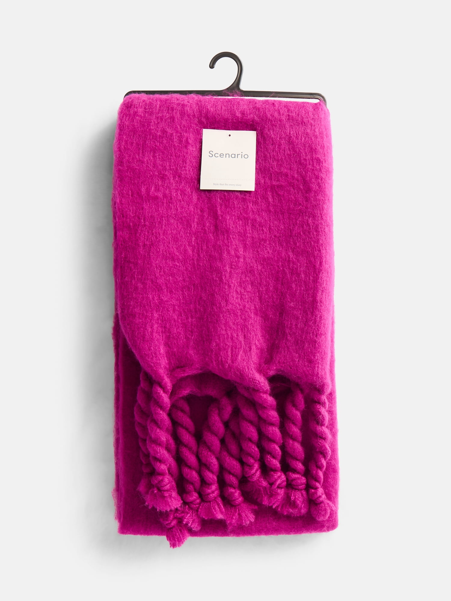 Scenario Women's Blanket Scarf with Braided Fringe Trim