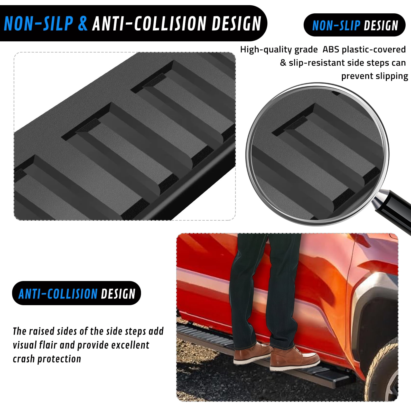 Running Boards Side Steps Compatible with 2024 2025 Toyota Tacoma Double Cab & Crew Cab (4 Full-Size Doors), Heavy-Duty Carbon Steel Nerf Bar Side