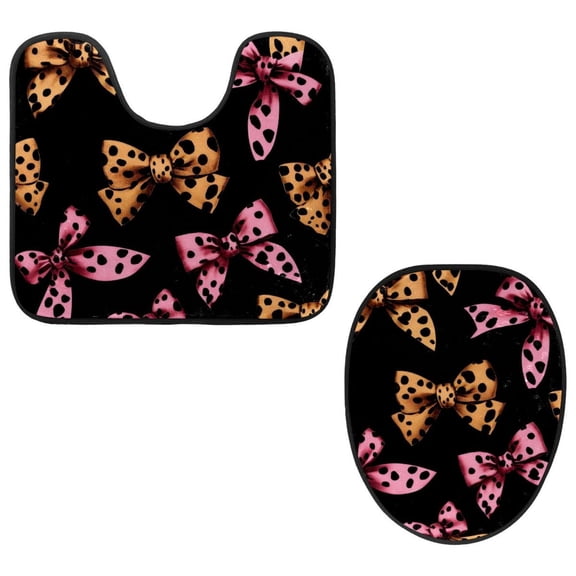 PhooArto Toilet Lid Cover and U-Shaped Toilet Floor Mat Set of 2 Pieces, Leopard Bows Pattern Toilet Mat Set, Machine Washable Seat Covers Non-Slip Absorbent Rugs
