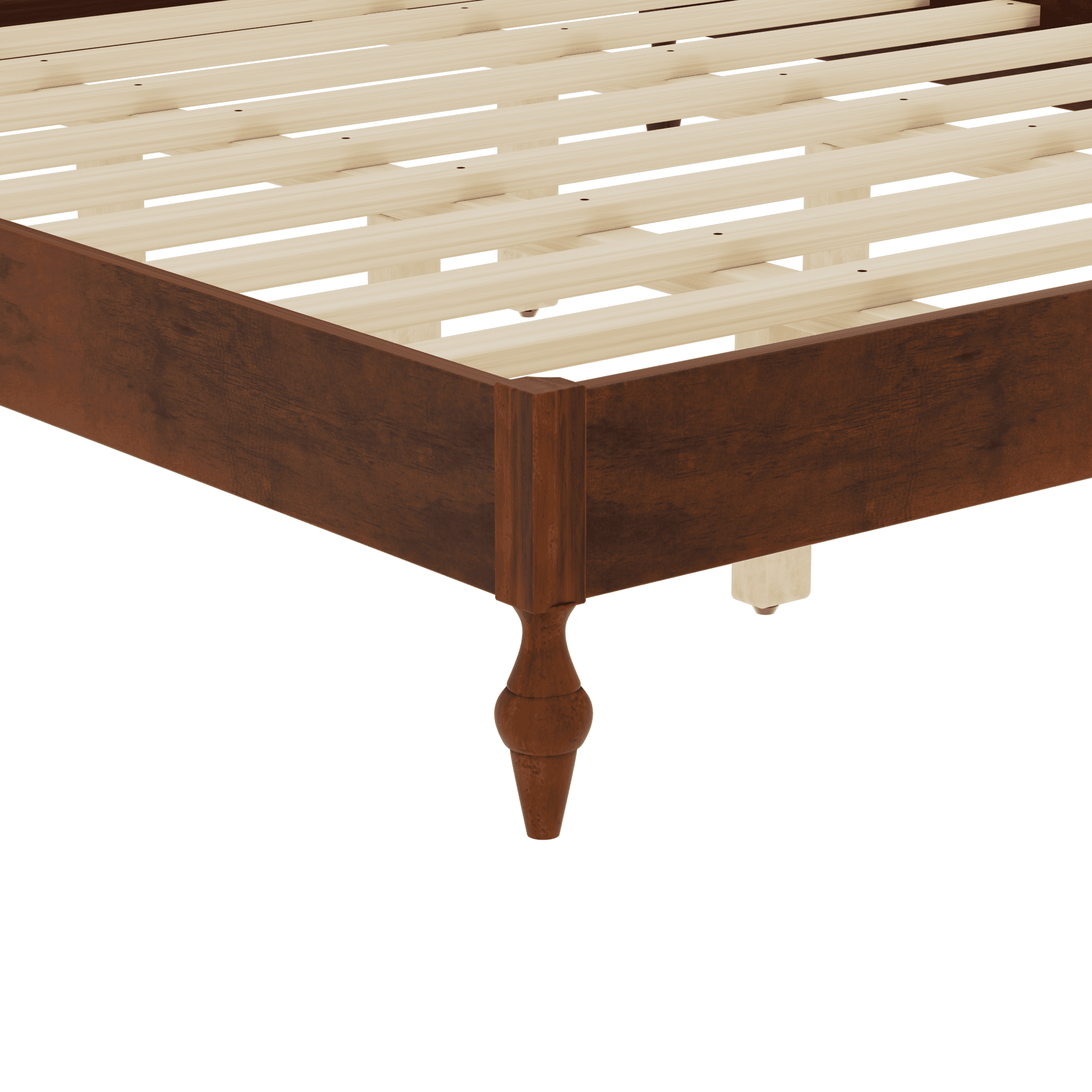 Euroco King Size Mid-Century Wood Platform Bed with Curved Rattan Cane Headboard, Scandinavian Natural Style Bed, No Box Spring Needed, Walnut