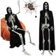 thumbnail image 3 of Esqueleto de Halloween de 5,4 pies/165 cm, esqueleto de tamaño completo con capa negra, huesos humanos de tamaño natural para Halloween, patio, jardín, decoración de fiesta espeluznante, 3 of 4