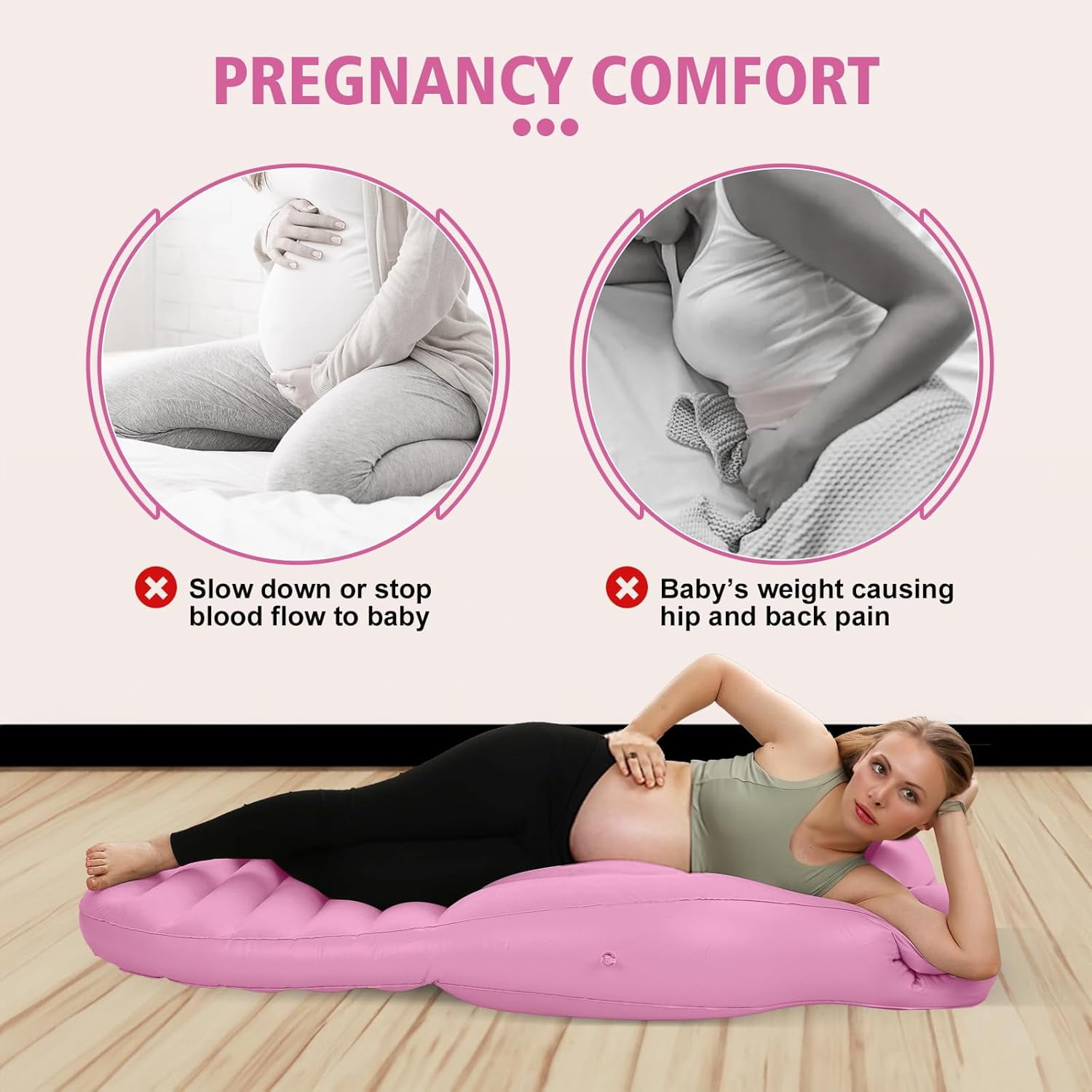 Hemvt Portable Maternity Pillow for Side & Stomach Sleepers, Inflatable Pregnancy Airbed with Belly Support Hole, Full-Body Comfort for Pregnant Women, Travel-Friendly, Gray